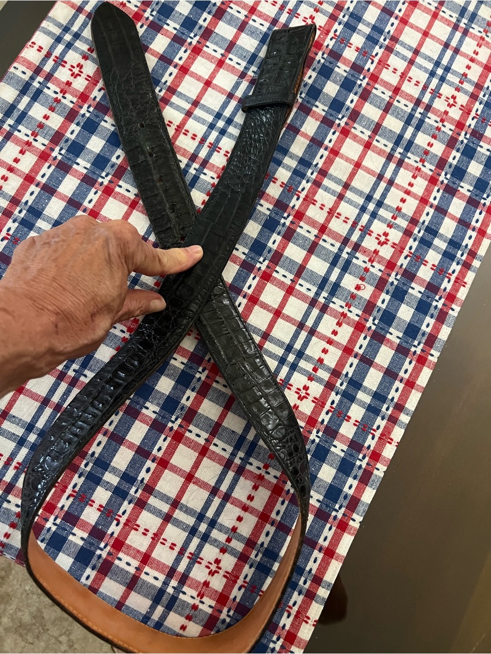 Vintage Black Genuine Alligator? Leather Belt Strap Size 42 –Snap-On Buckle type